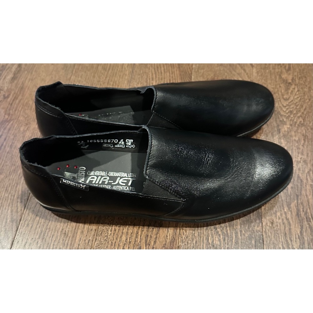 Mephisto Air-Jet Black Leather Slip On Loafers Shoes Womens 8.5 US 6 EUR